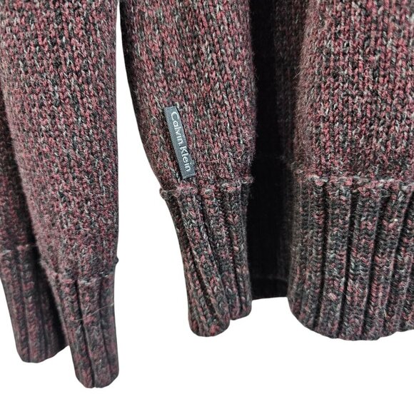 💥Calvin Klein Knit Long Sleeve V Neck Cut Out Brown Cardigan Sweater - Picture 7 of 8